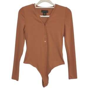 House Of Harlow 1960 X Revolve Thong Bodysuit Size XS Caramel Brown Long Sleeve